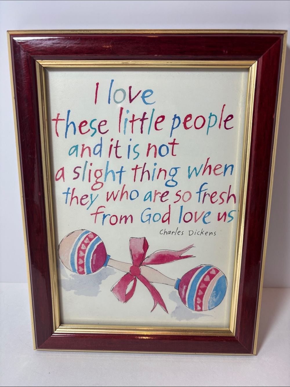 Framed 'I Love These Little People' Wall Art - Red and Gold